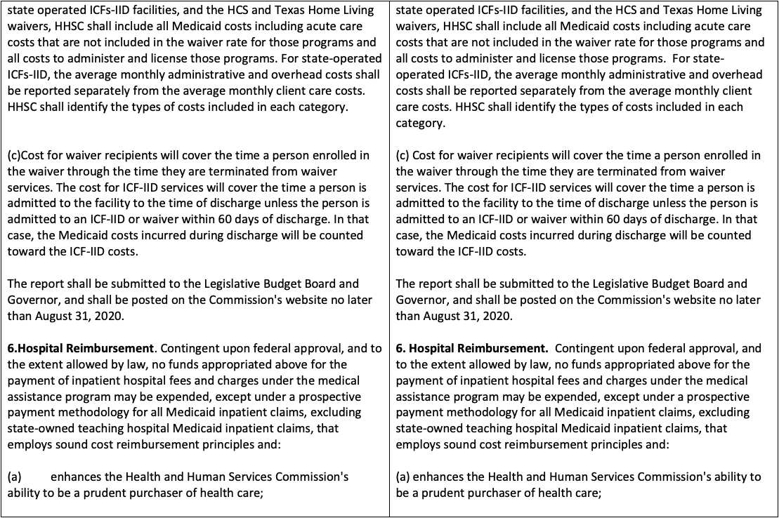 House/Senate Side by Side HB1 and SCSHB1 Riders HHSC Texas Insight